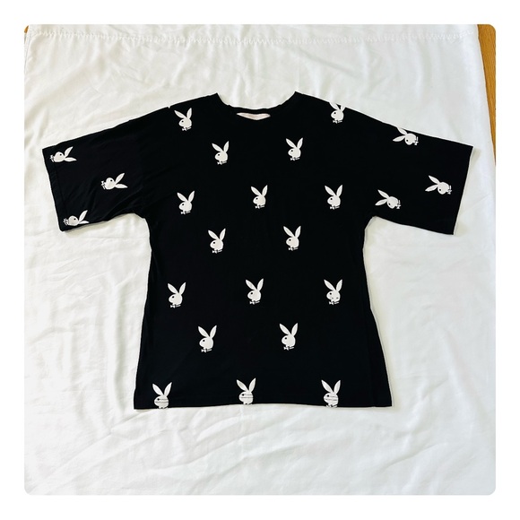 ★ Playboy Misguided Unisex Oversized Collab Graphic T-shirt - Black/White ★ - Picture 4 of 17